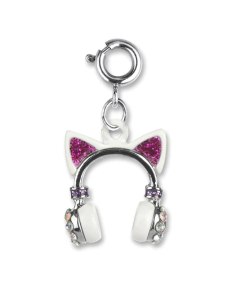 Charm Fone de Ouvido de Gatinho Prateado com Glitter