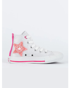 Tênis Converse Kids Chuck Taylor All Star Side Zip Hi Be Dazzling Prata Fucsia