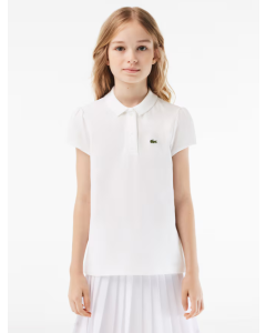 Camisa Polo Lacoste Feminina Infantil em Minipiquet com Gola Recortada branca