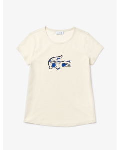  Camiseta infantil em algodão estampado com decote careca Lacoste