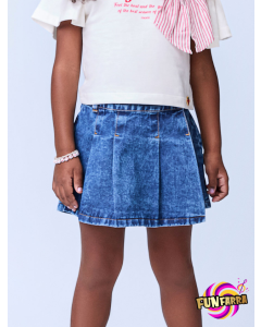 Short saia jeans com pregas Momi