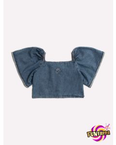 Blusa Cropped Jeans Fino Cristal Pituchinhus