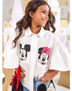 CAMISA COM MANGA AMPLA MICKEY E MINNIE ANIMÊ